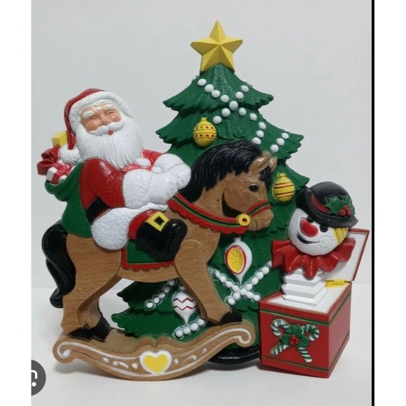 Burwood #3123 Santa Homco Christmas Toy Collage Vtg Rocking Horse Wall Plaque - Picture 1 of 4
